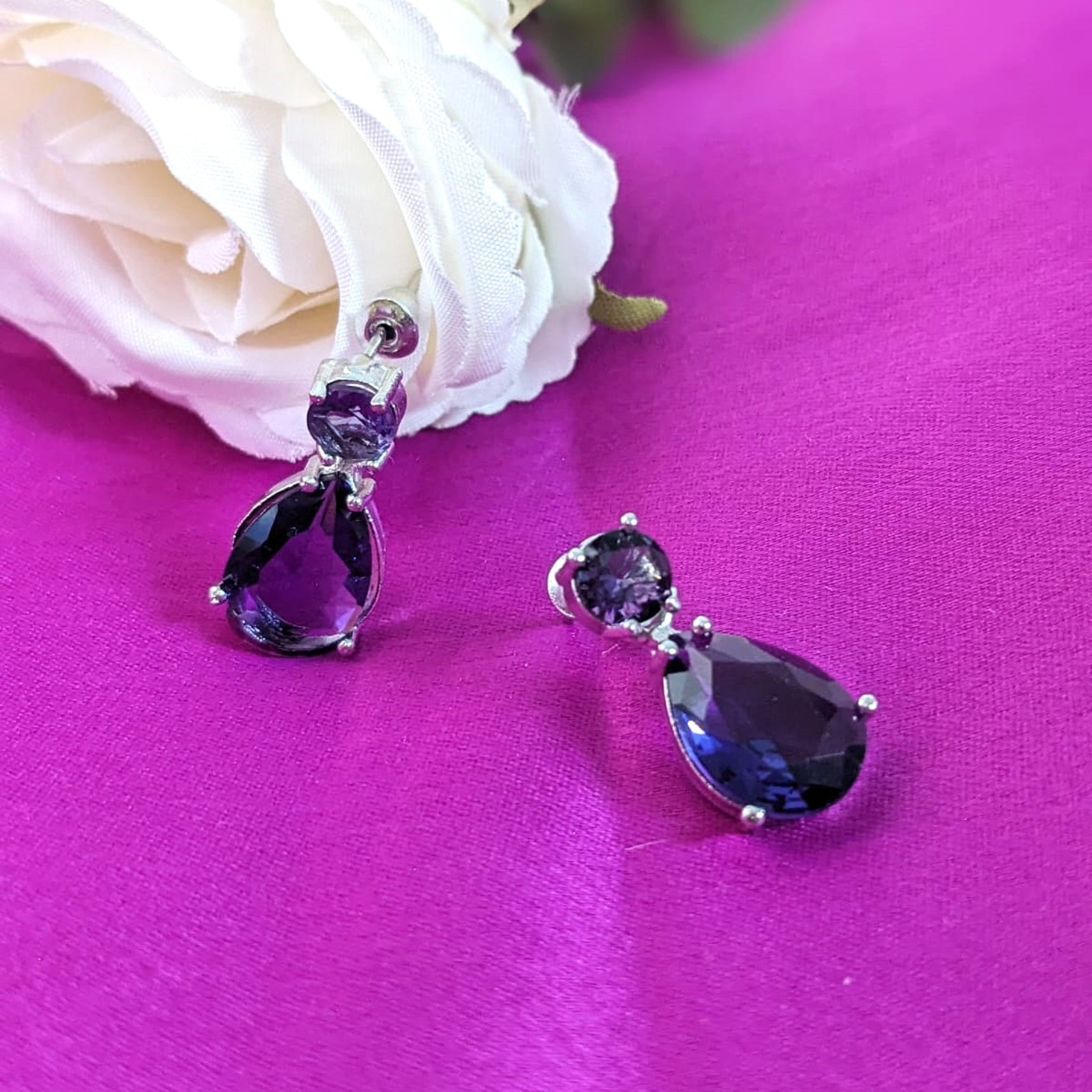 Sparkling Purple AD Water Droplets Earrings