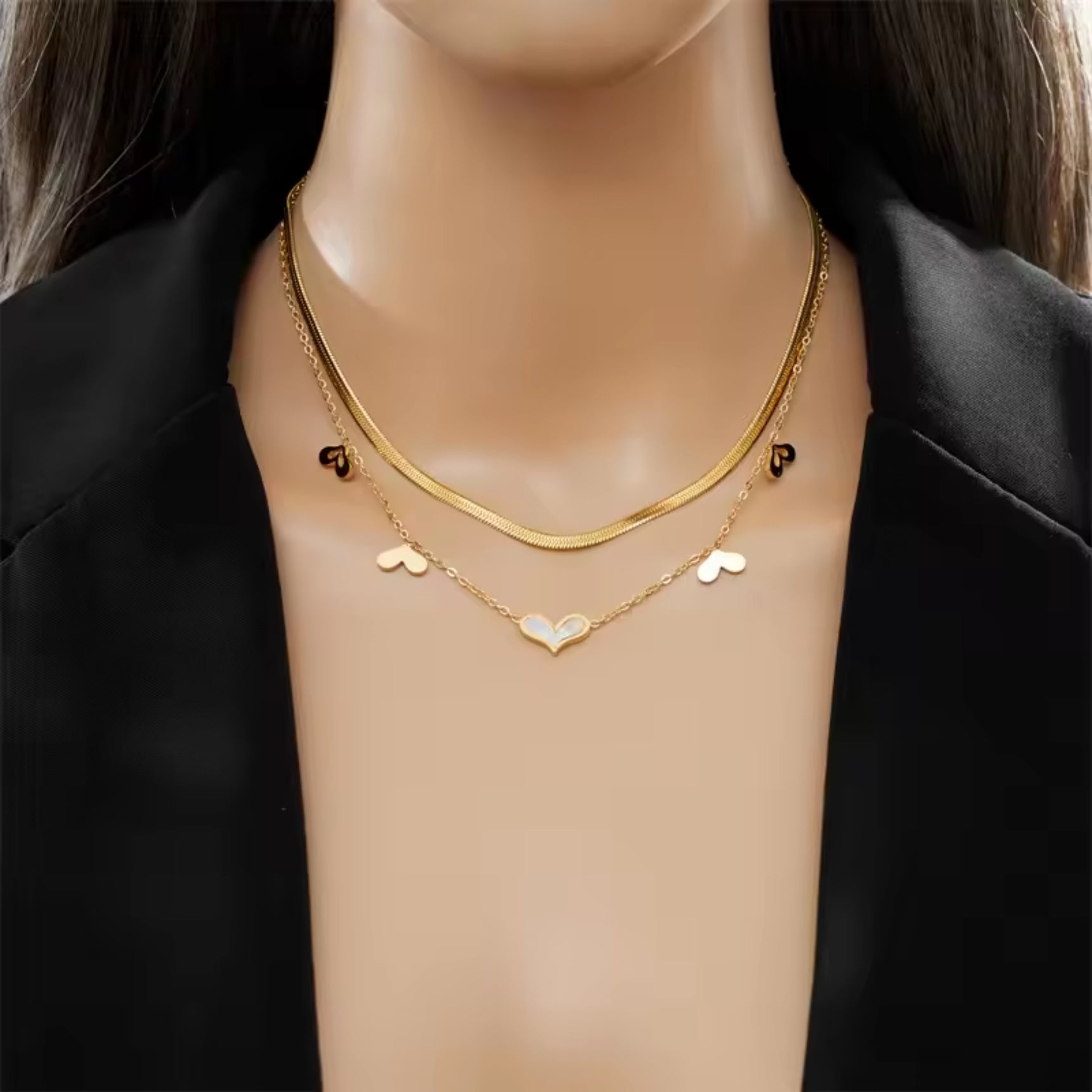 White Heart Double Layer Chain Necklace