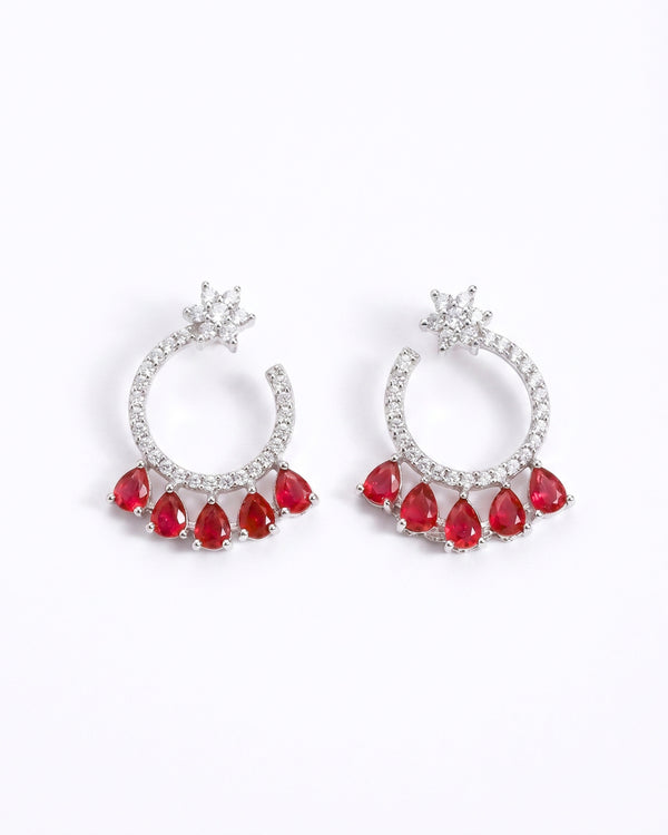 AD Flower Round Jhumka Red