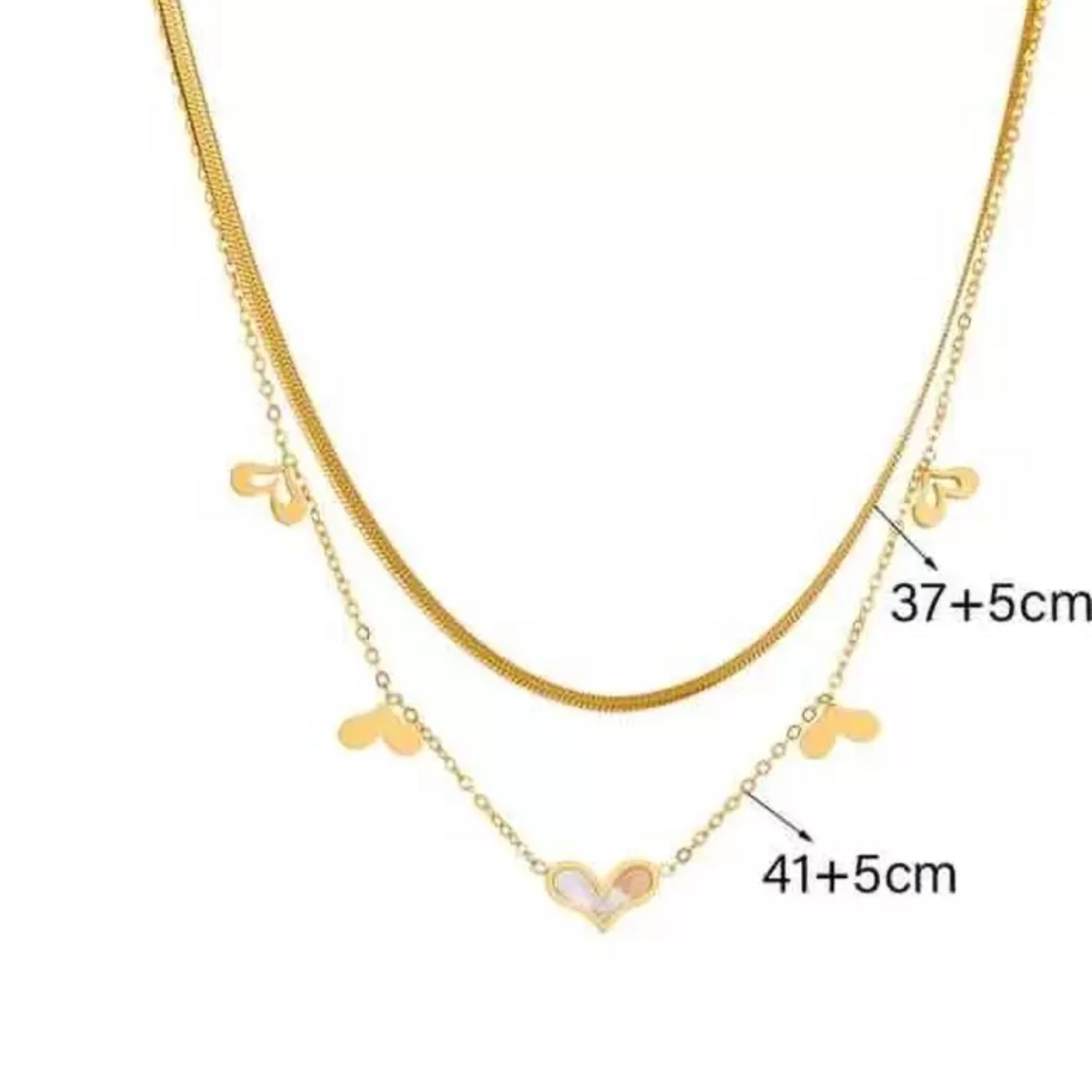White Heart Double Layer Chain Necklace