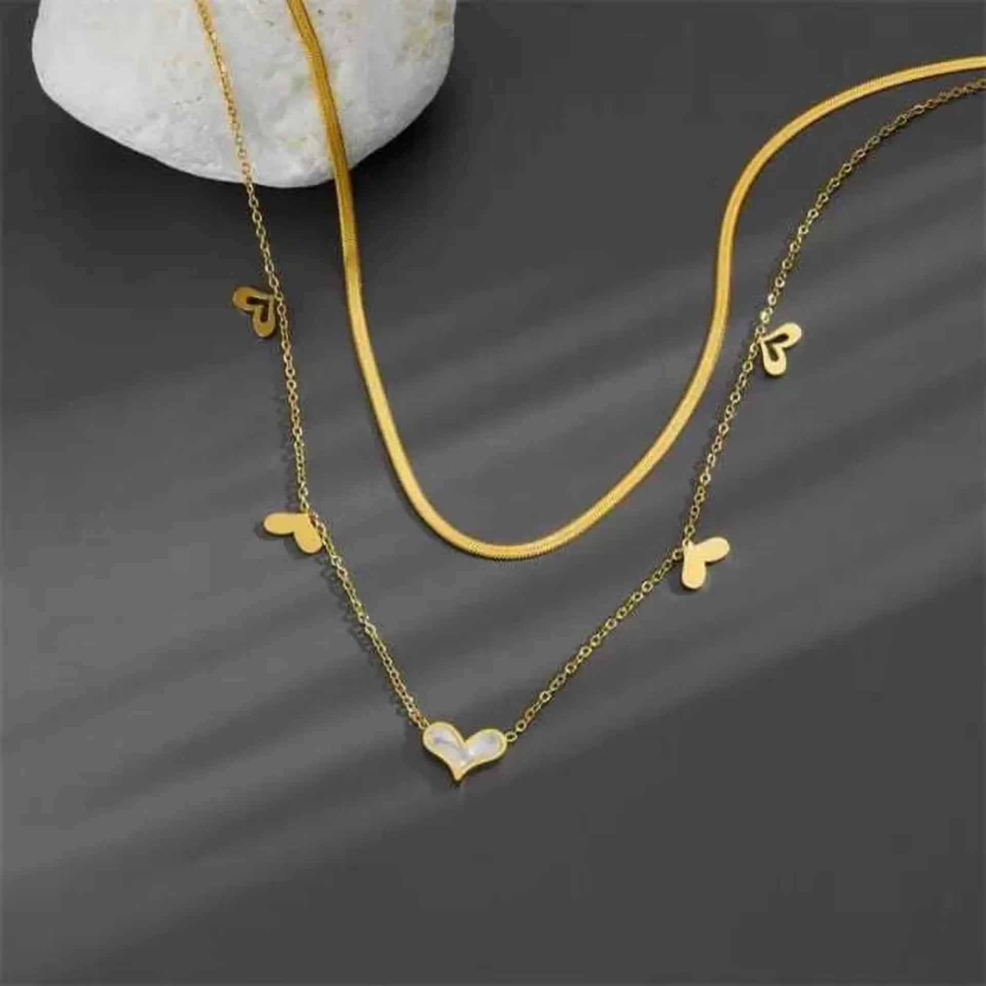 White Heart Double Layer Chain Necklace