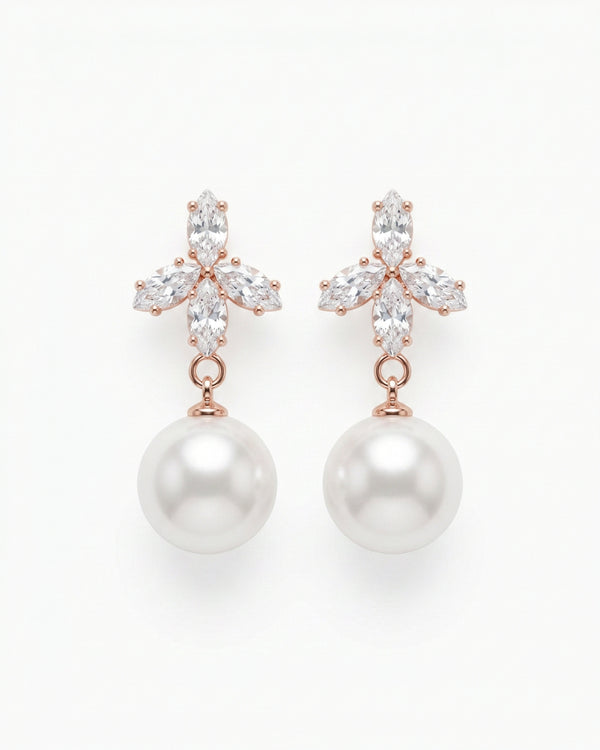 Elegant Rosegold Pearl Drop Earrings