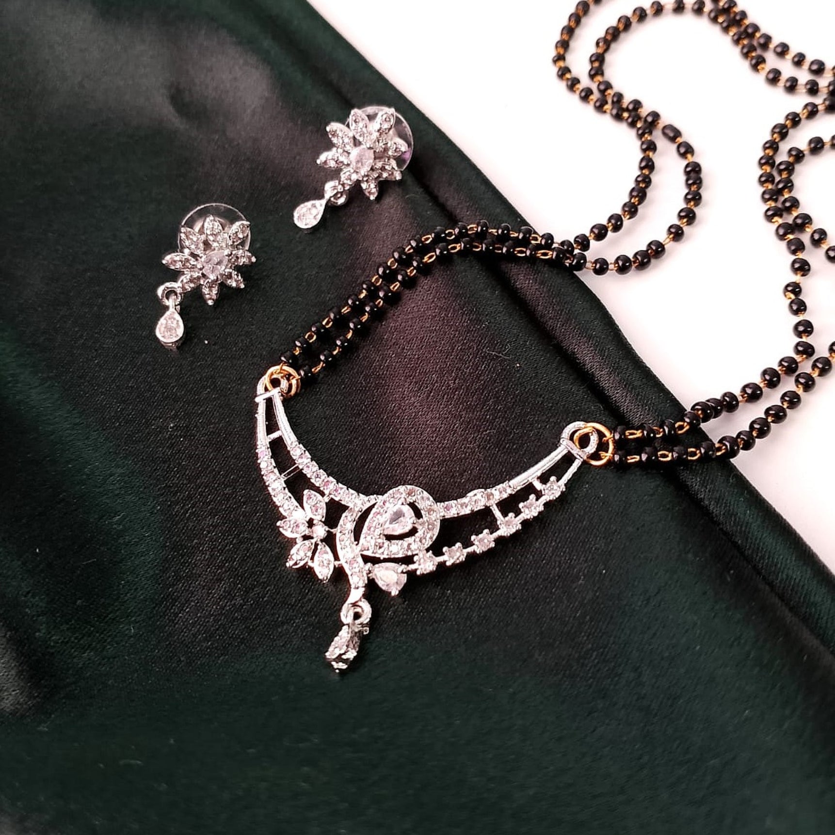 Diamond-Style Mangalsutra Set – With Earrings for Daily Wear