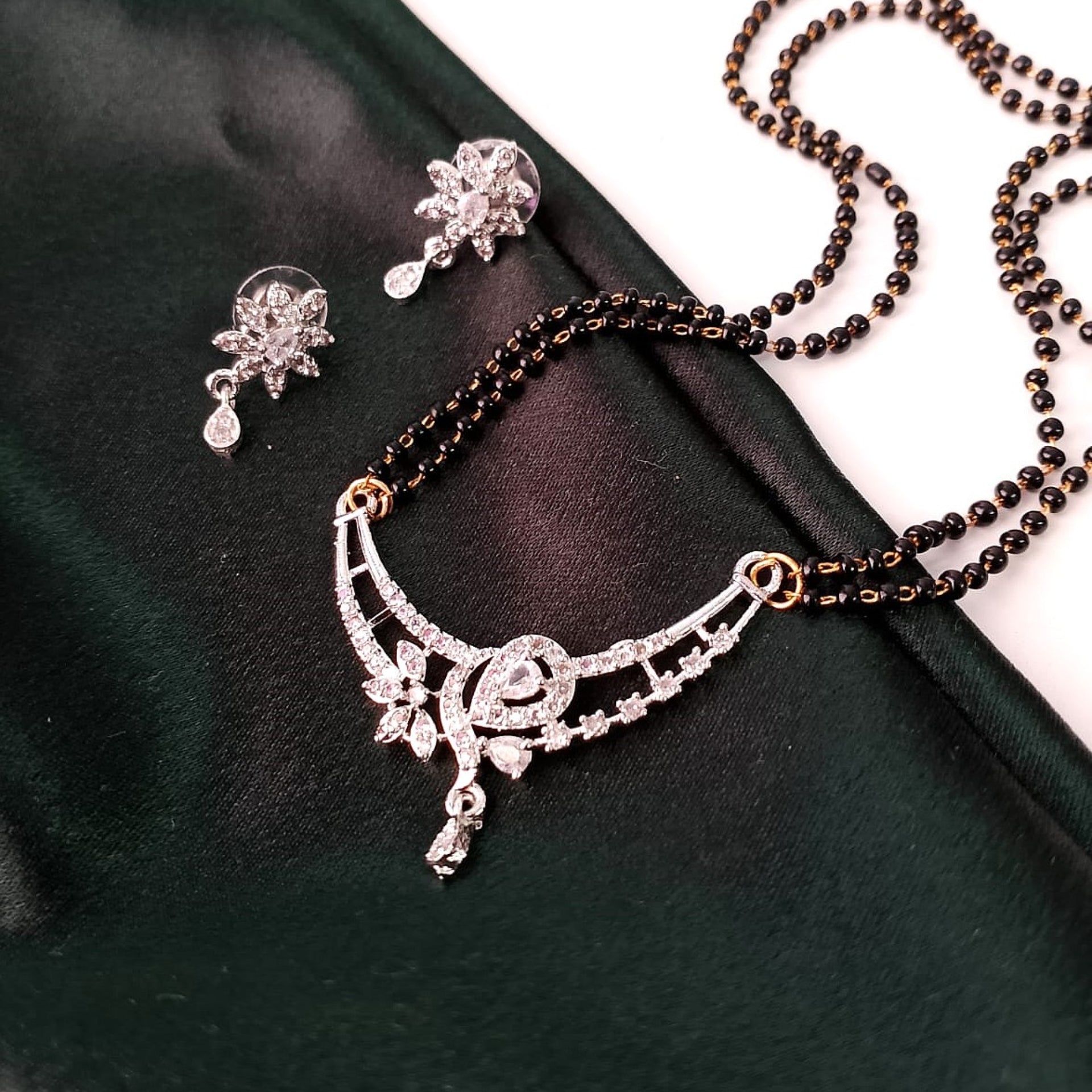 Diamond-Style Mangalsutra Set – With Earrings for Daily Wear