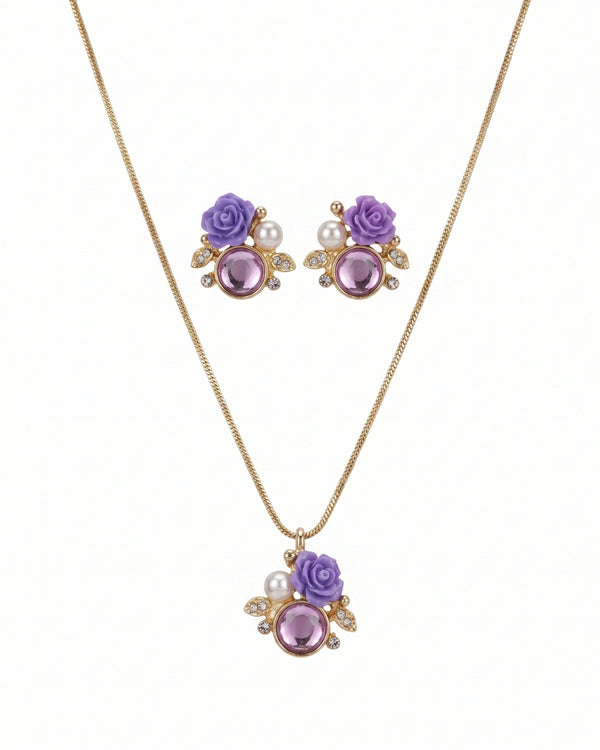 Purple Rose Floral Jewelry Set for Women