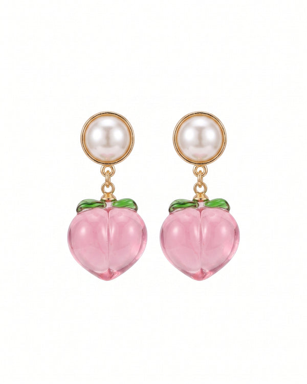 Pink Peach Enamel Charm Earrings