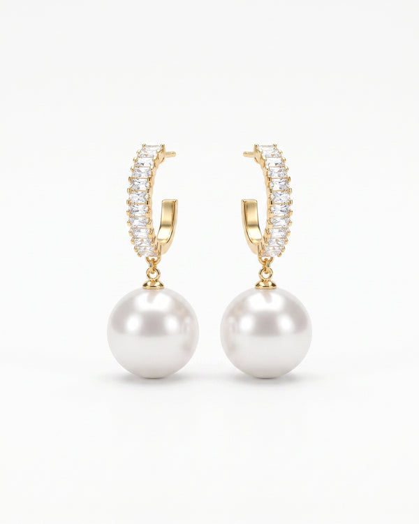 Sparkling Diamond Pearl Drop Earrings