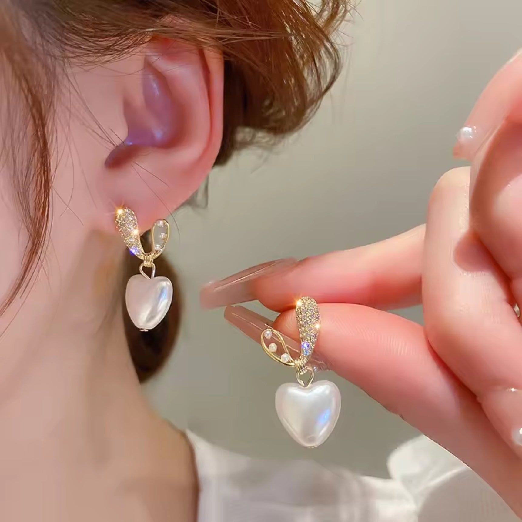 Pearl Heart studs Earrings