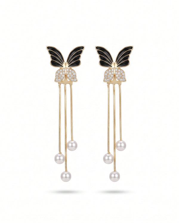 Graceful Butterfly Drop Pearl Earrings