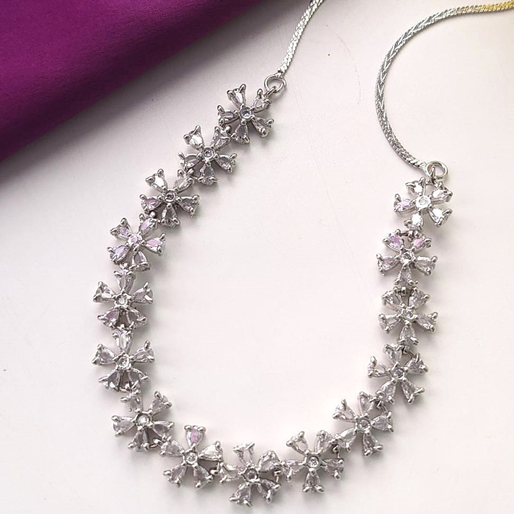 Radiant White AD Floral Necklace Set