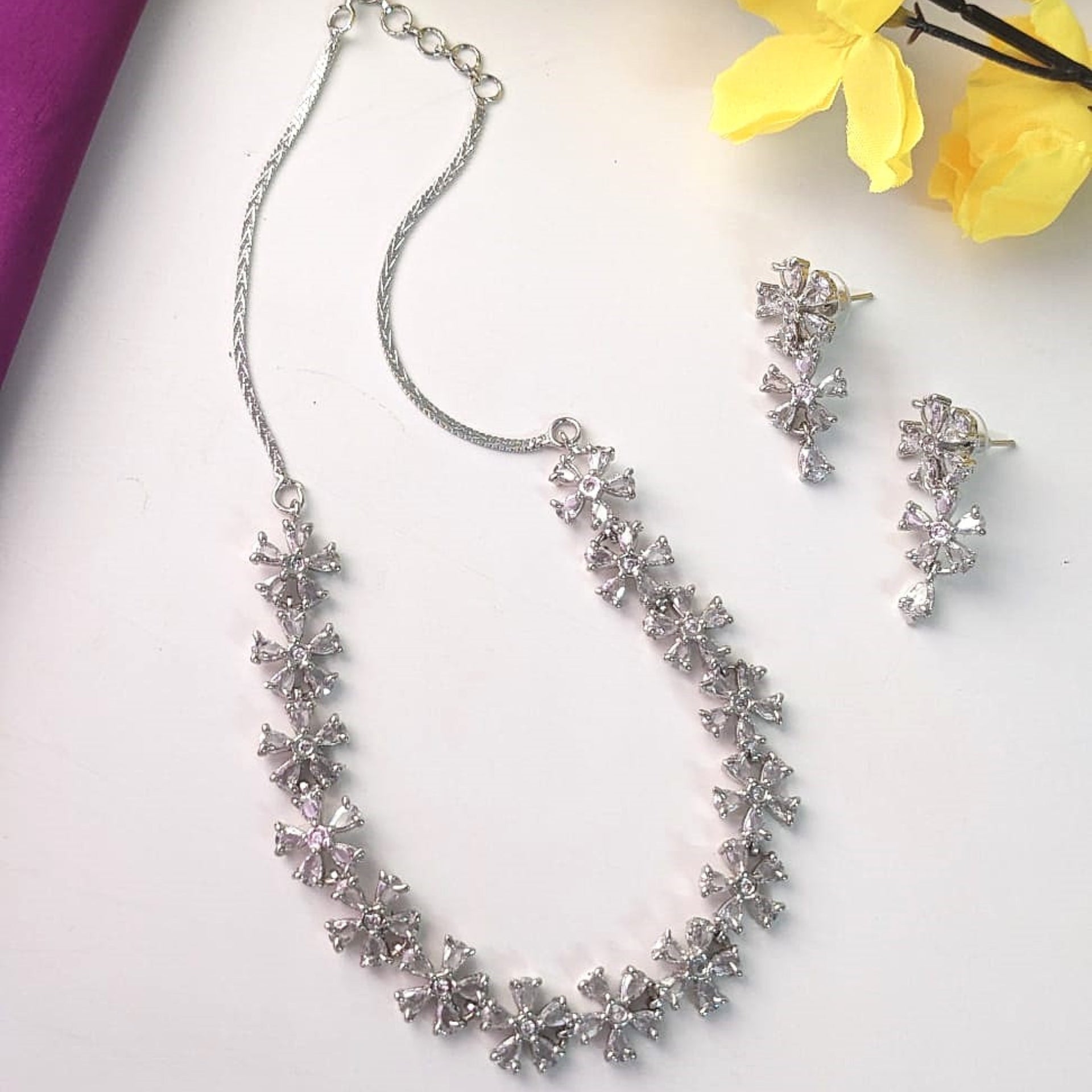 Radiant White AD Floral Necklace Set
