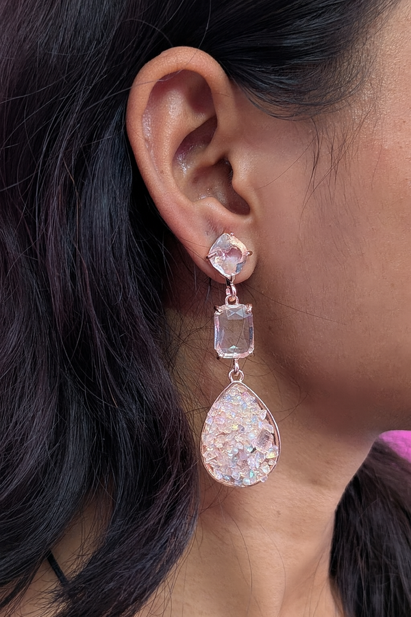 Long Rhinestone Teardrop Dangler Design Earrings(WHITE)