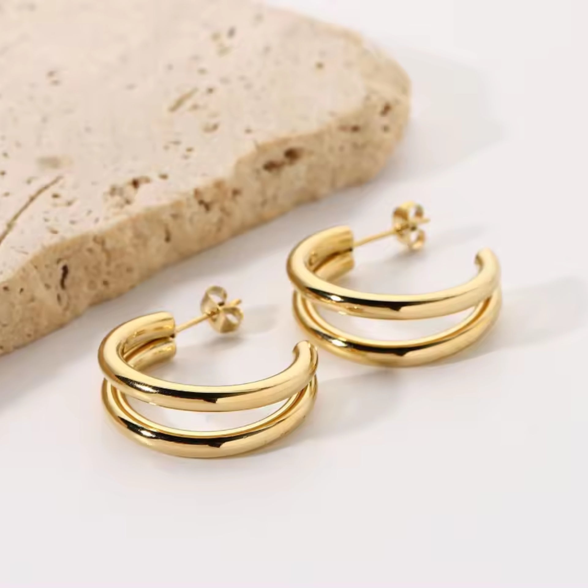 Golden Double Line Hoop Earrings