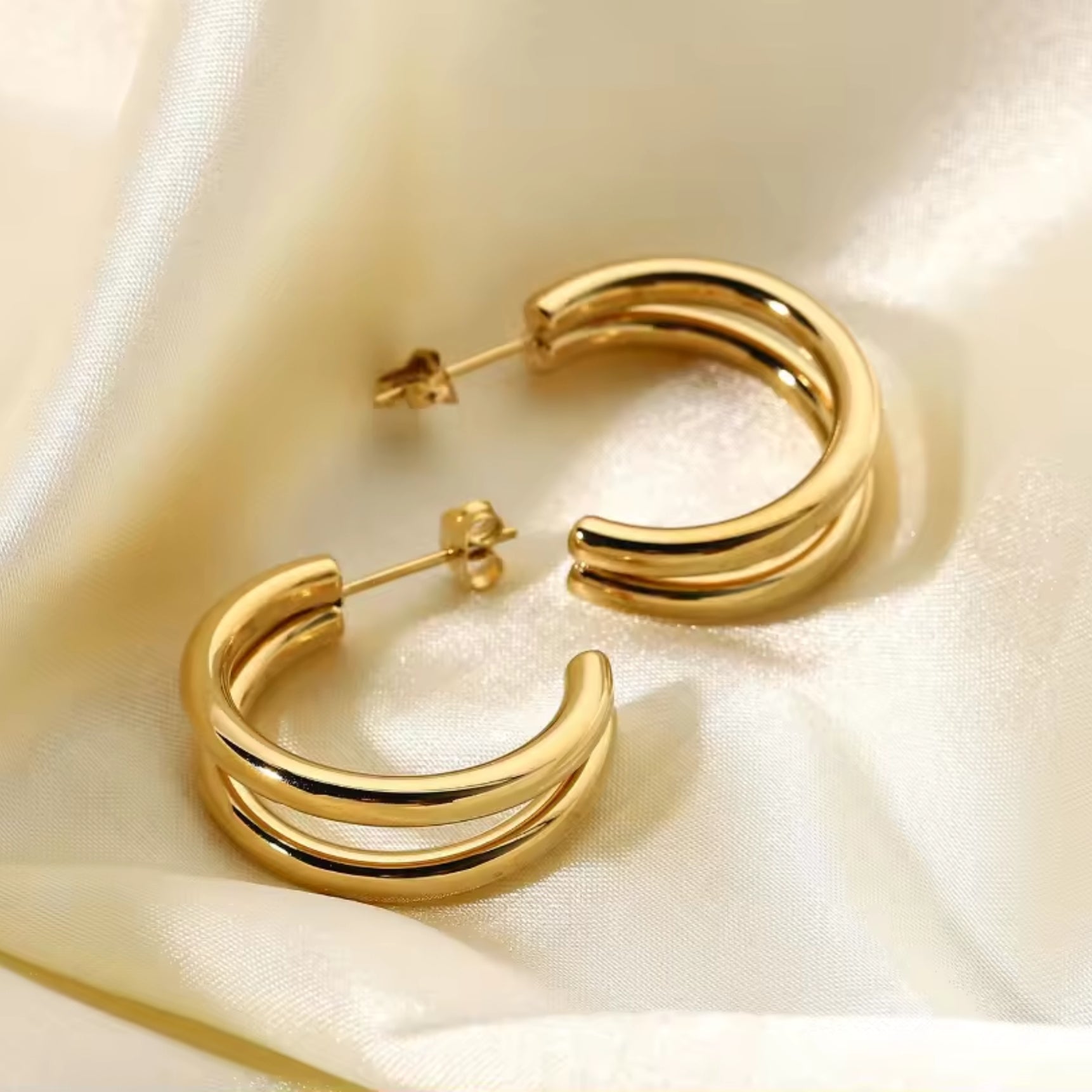 Golden Double Line Hoop Earrings