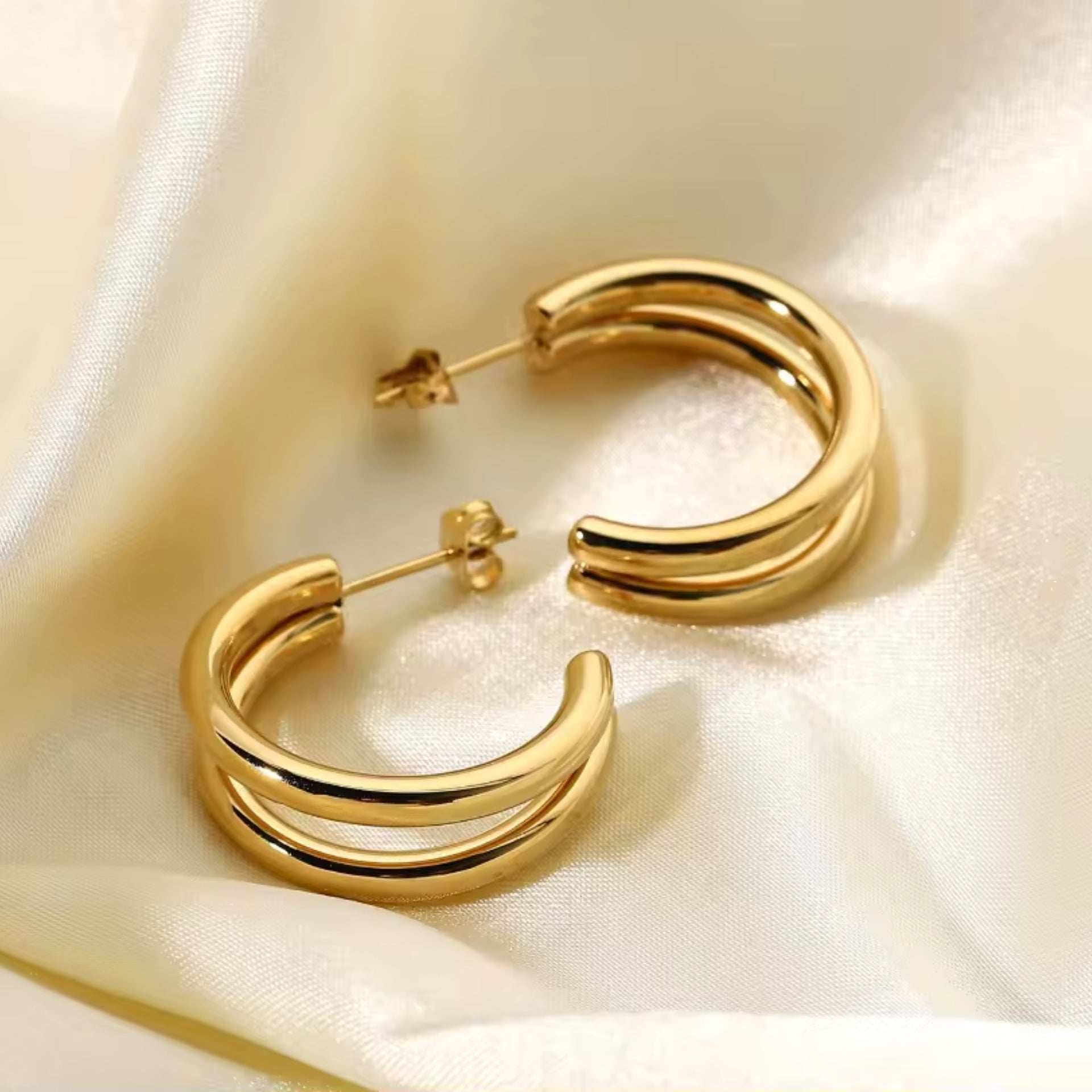 Golden Double Line Hoop Earrings