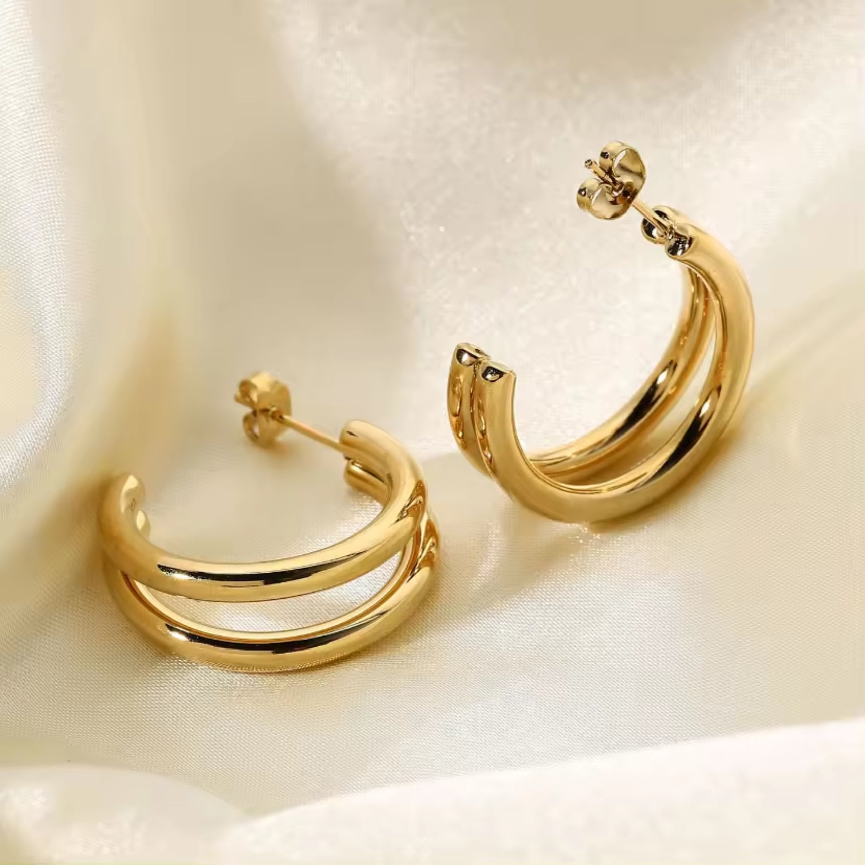 Golden Double Line Hoop Earrings