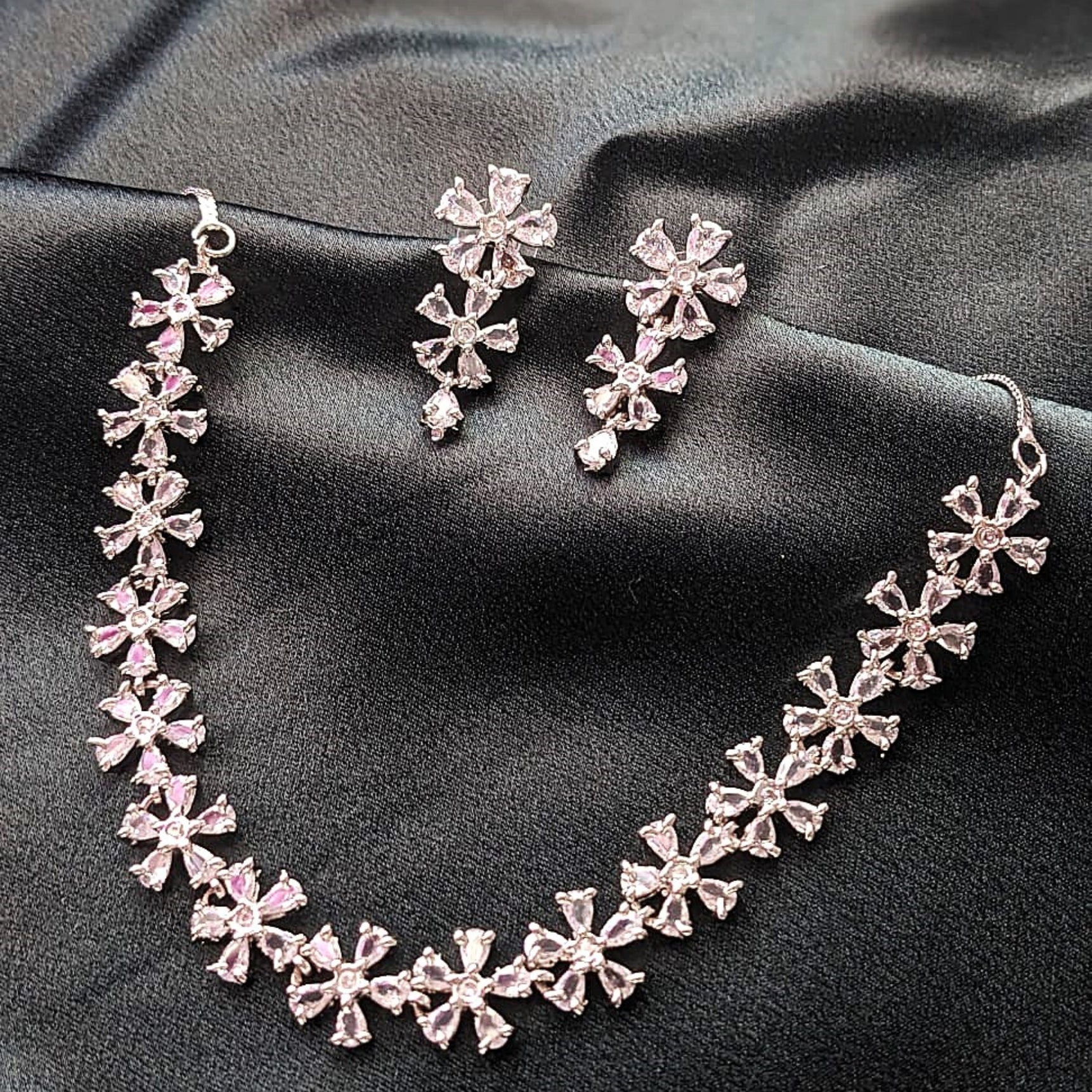 Radiant White AD Floral Necklace Set
