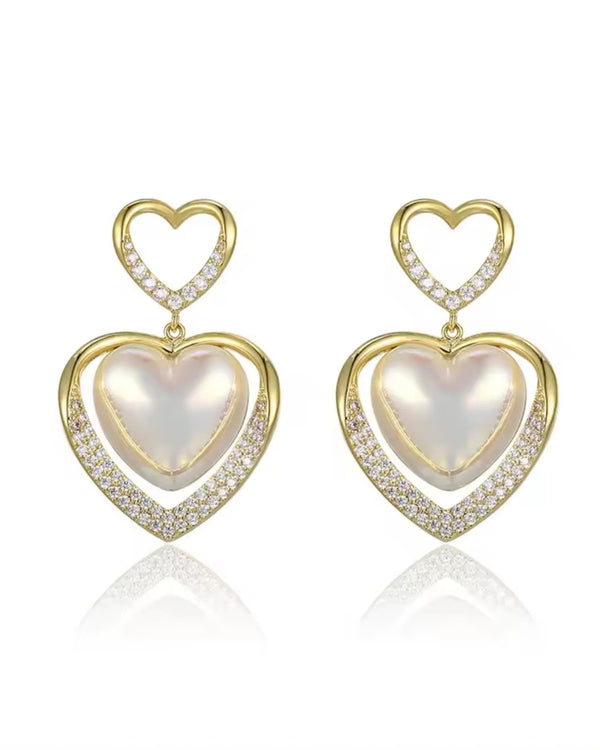 Pure White Pearl Heart Earrings