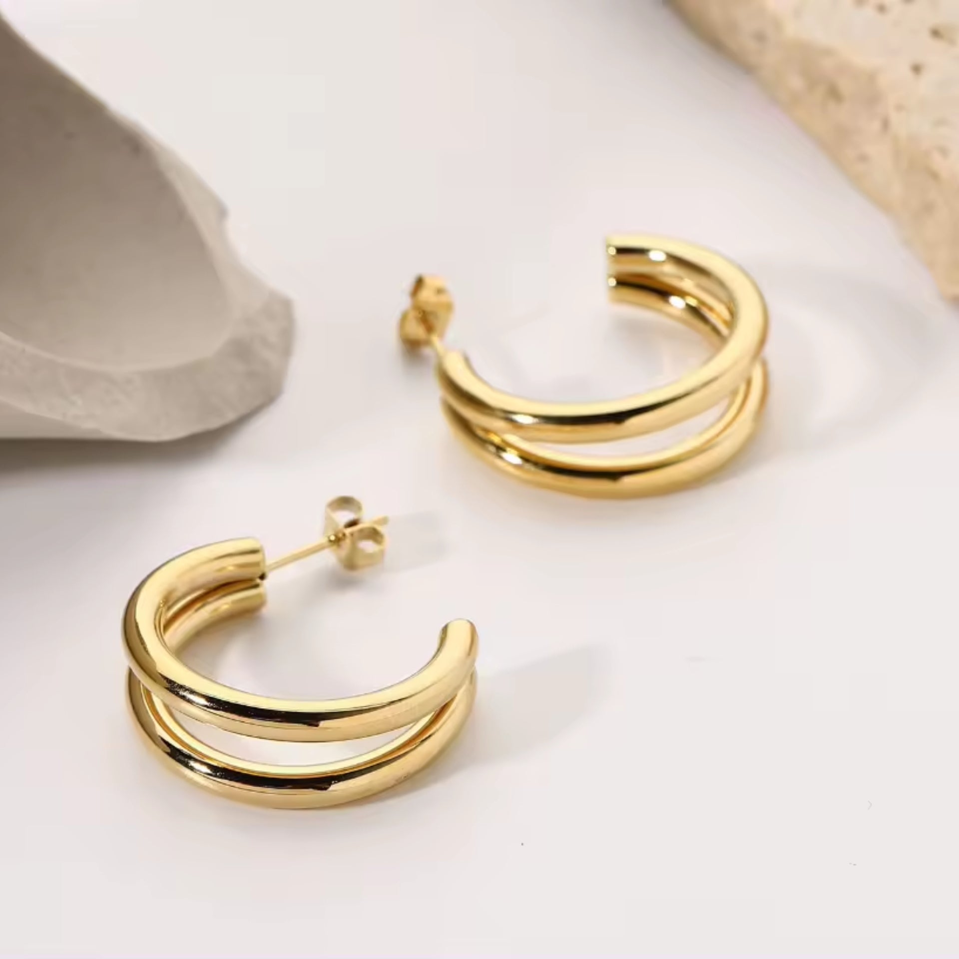 Golden Double Line Hoop Earrings