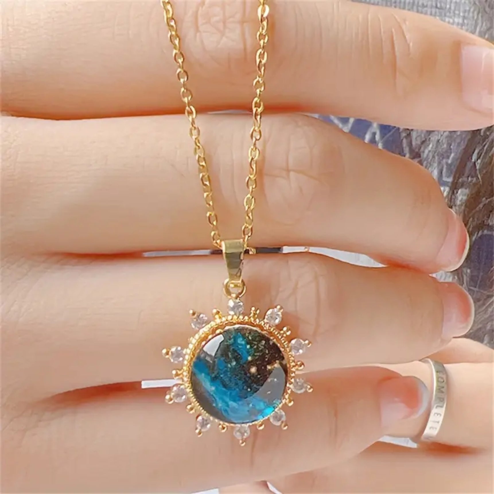 Blue Galaxy Pendant Gold Chain Necklace