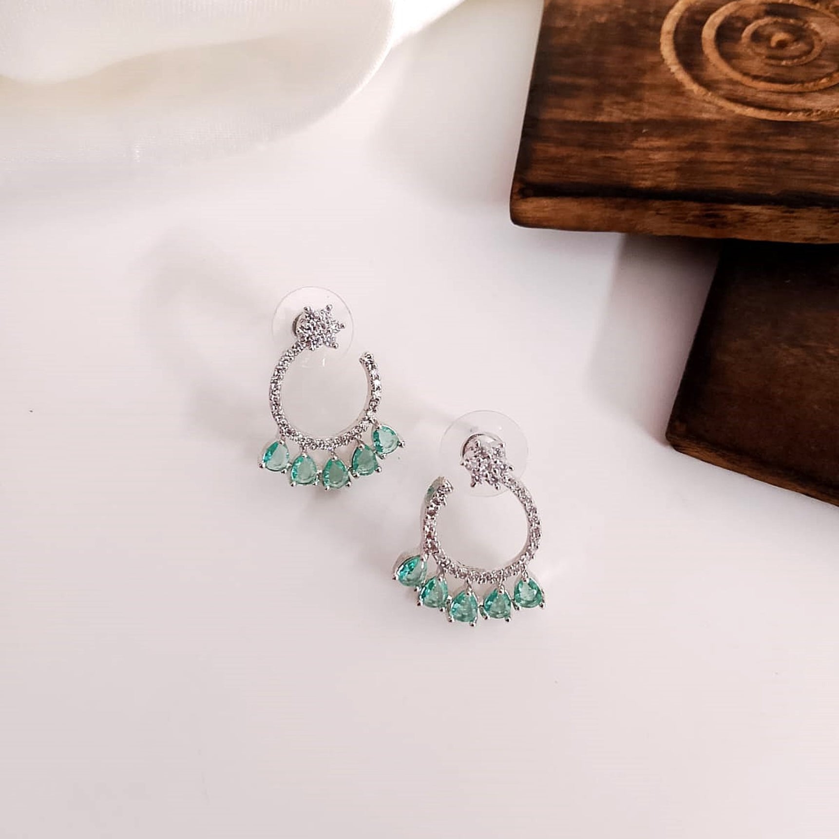 AD Flower Round Jhumka Mint Green