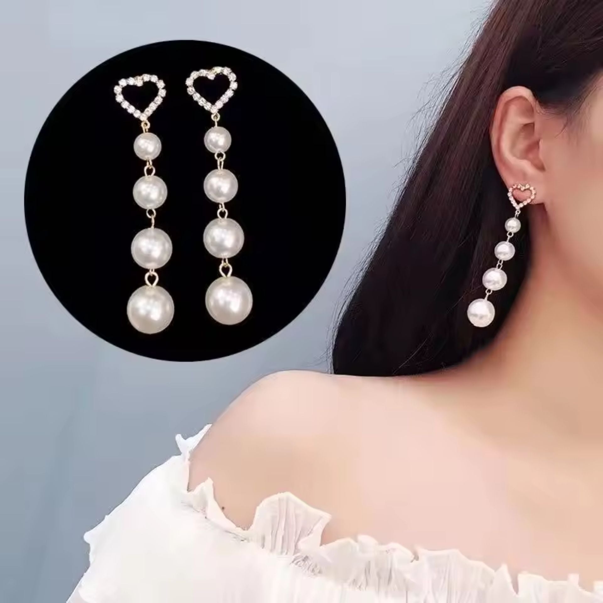 Pearl Crystal Heart Earrings