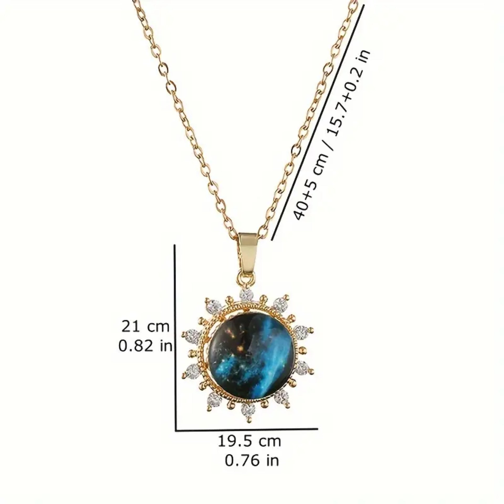 Blue Galaxy Pendant Gold Chain Necklace