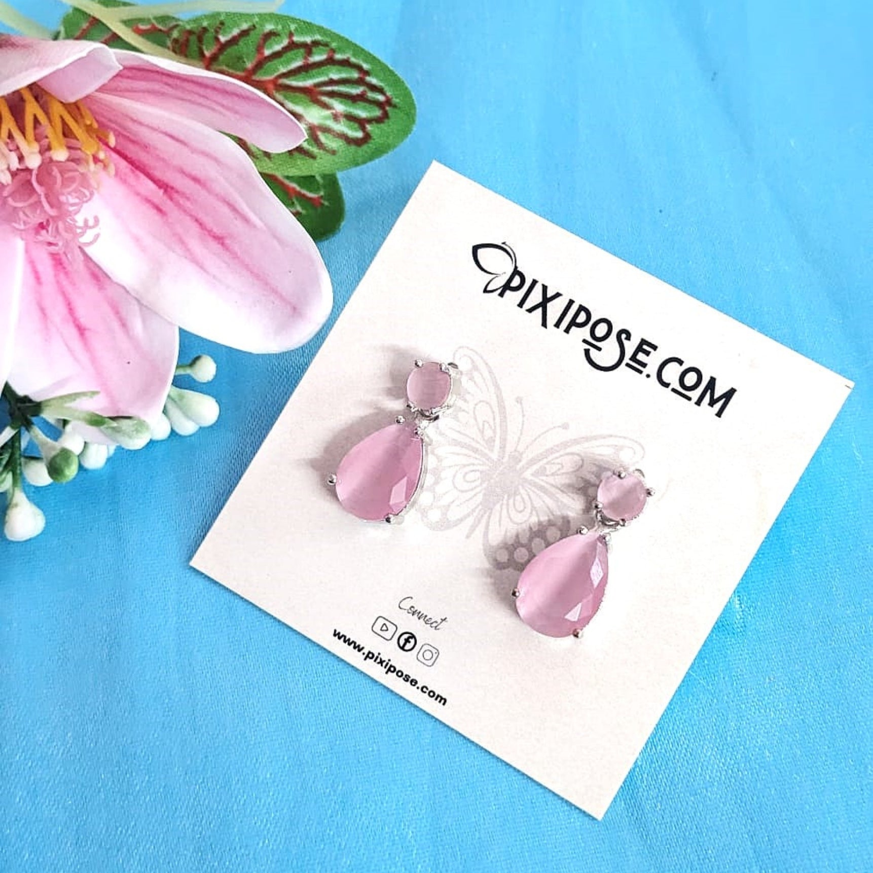 Sparkling Pink AD Water Droplets Earrings