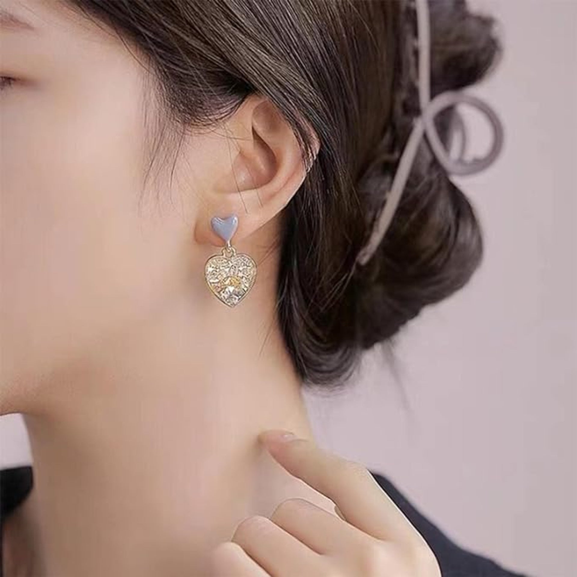 Grey Crystal Heart Earrings