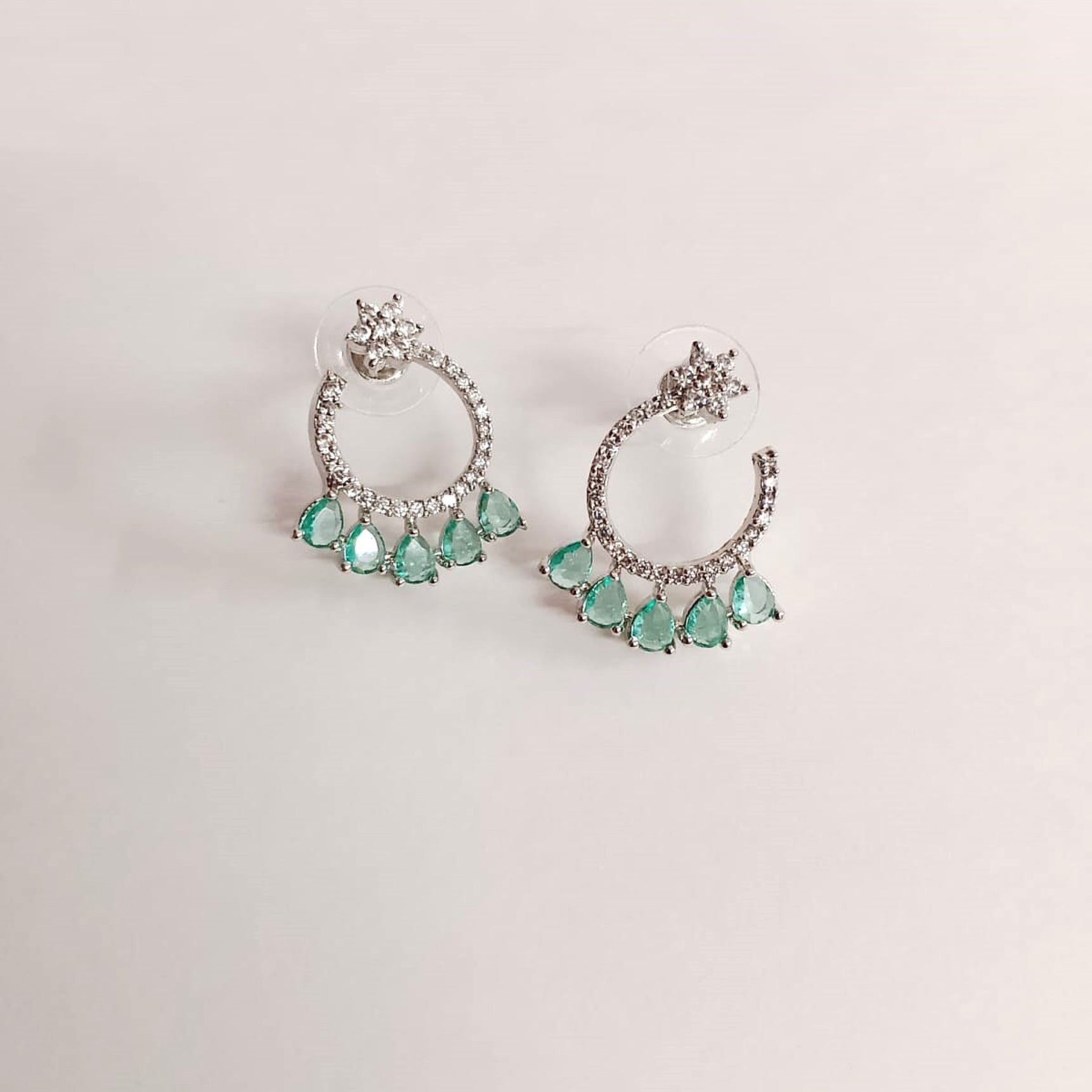 AD Flower Round Jhumka Mint Green