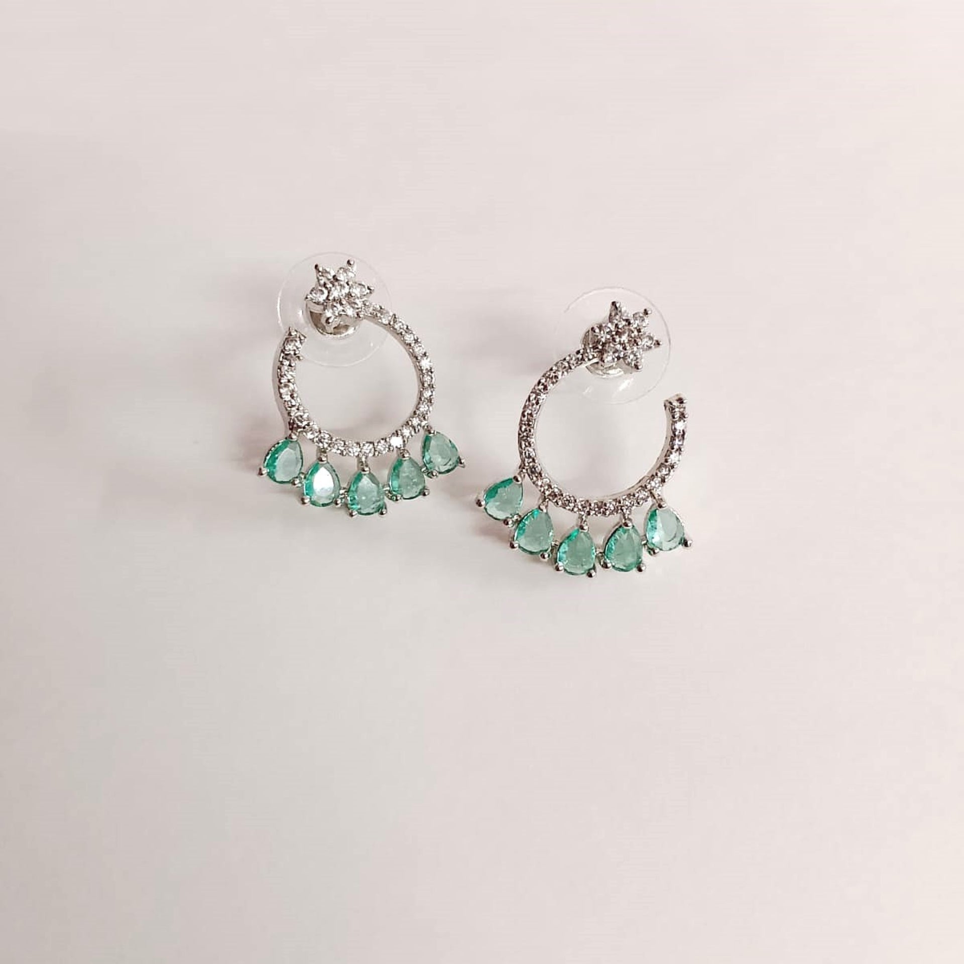 AD Flower Round Jhumka Mint Green