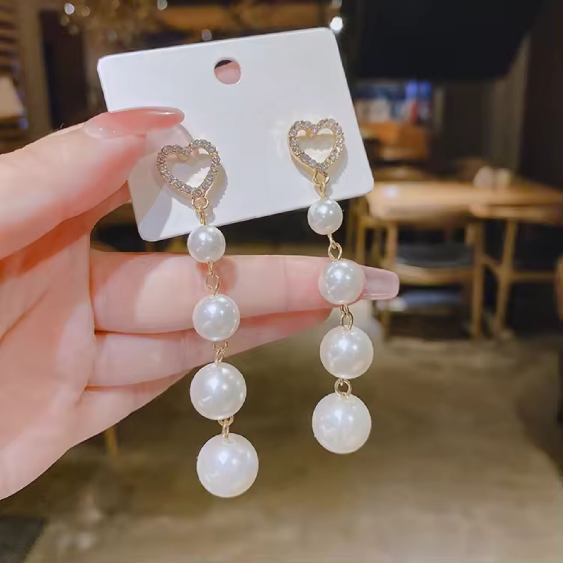 Pearl Crystal Heart Earrings