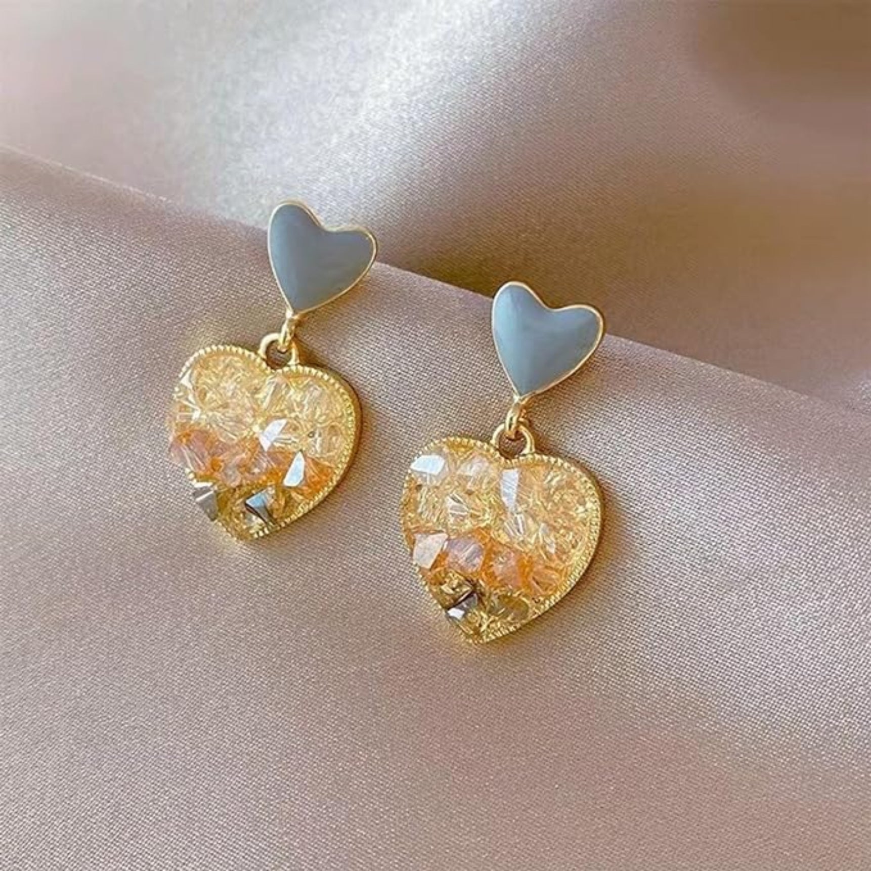 Grey Crystal Heart Earrings