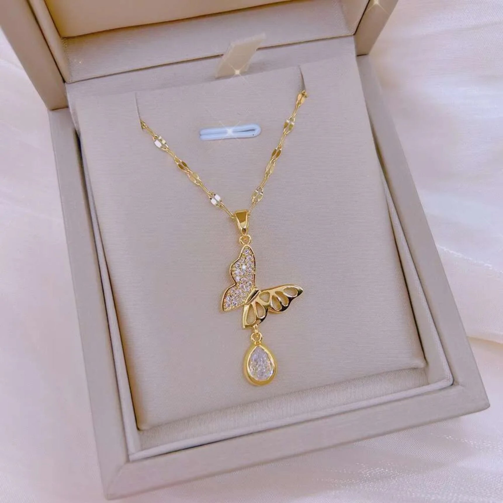 Butterfly Diamond Drop Chain Necklace