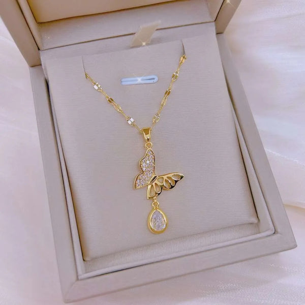Butterfly Diamond Drop Chain Necklace