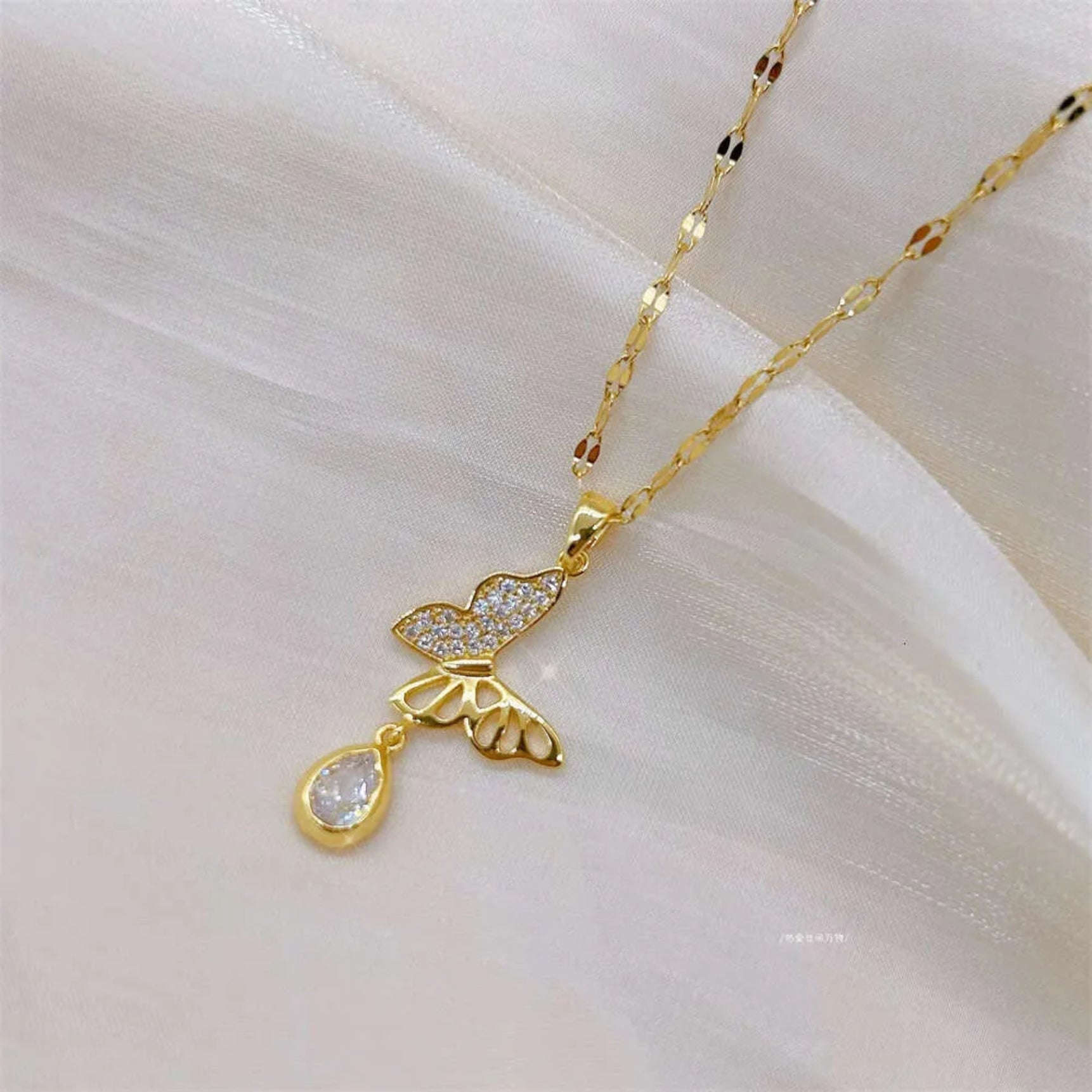 Butterfly Diamond Drop Chain Necklace