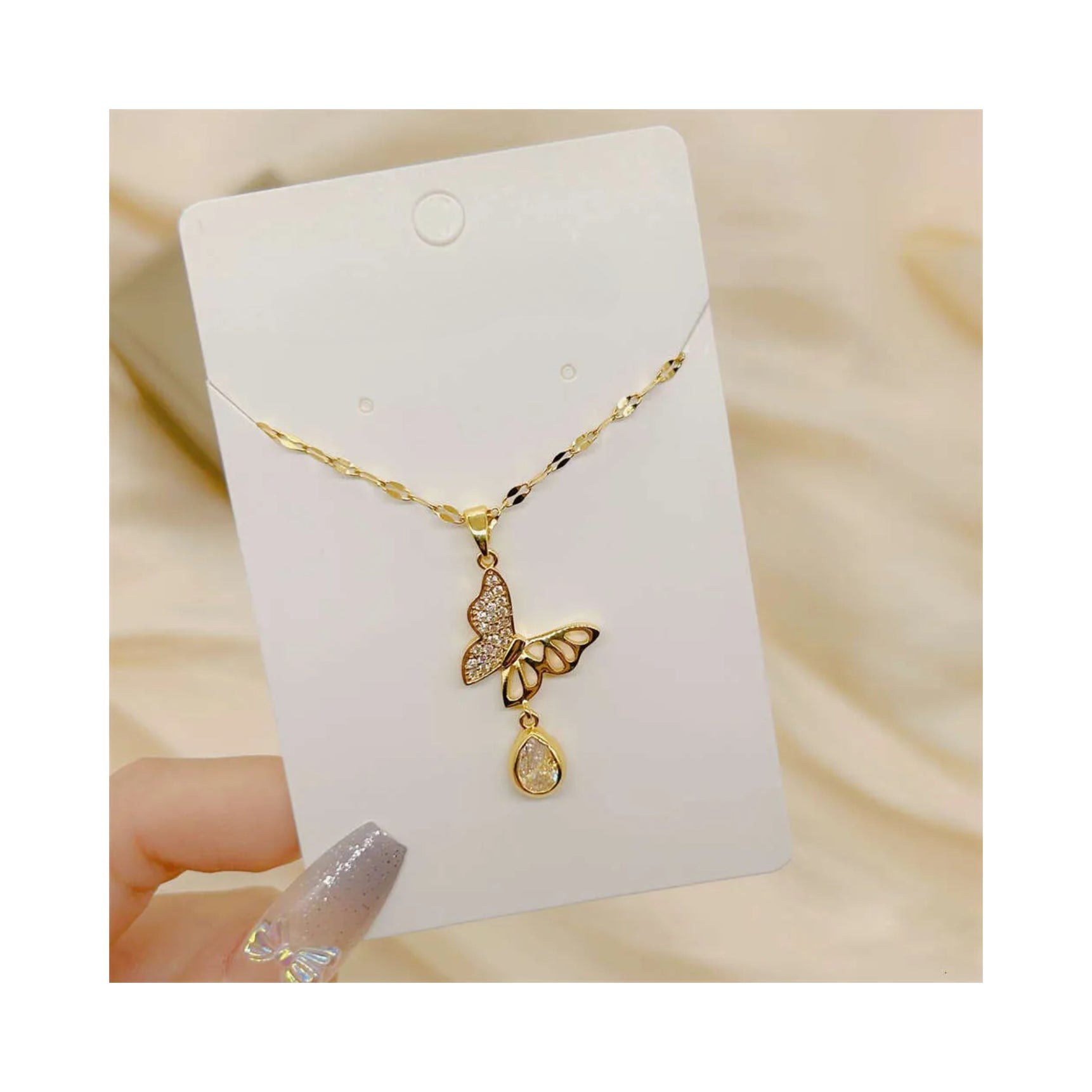 Butterfly Diamond Drop Chain Necklace