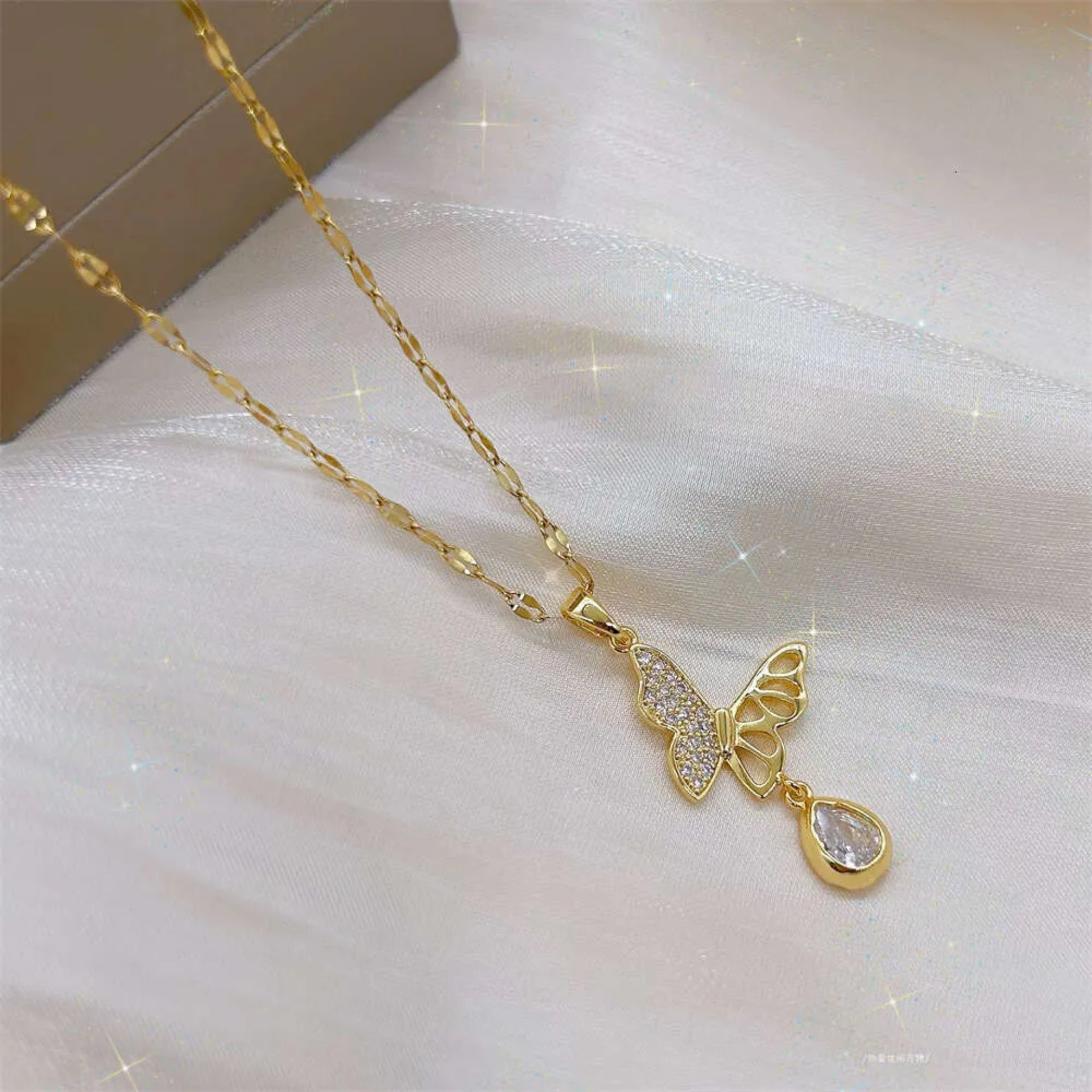 Butterfly Diamond Drop Chain Necklace