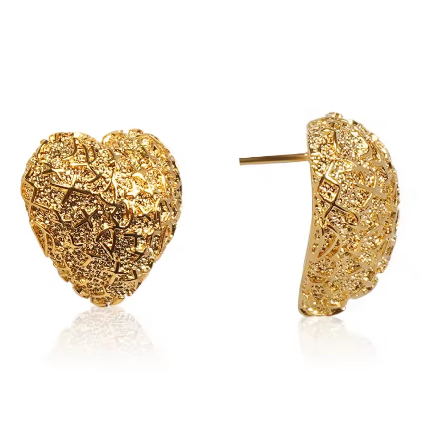 Elegant Claw Pave Sparkling Heart Stud Earrings