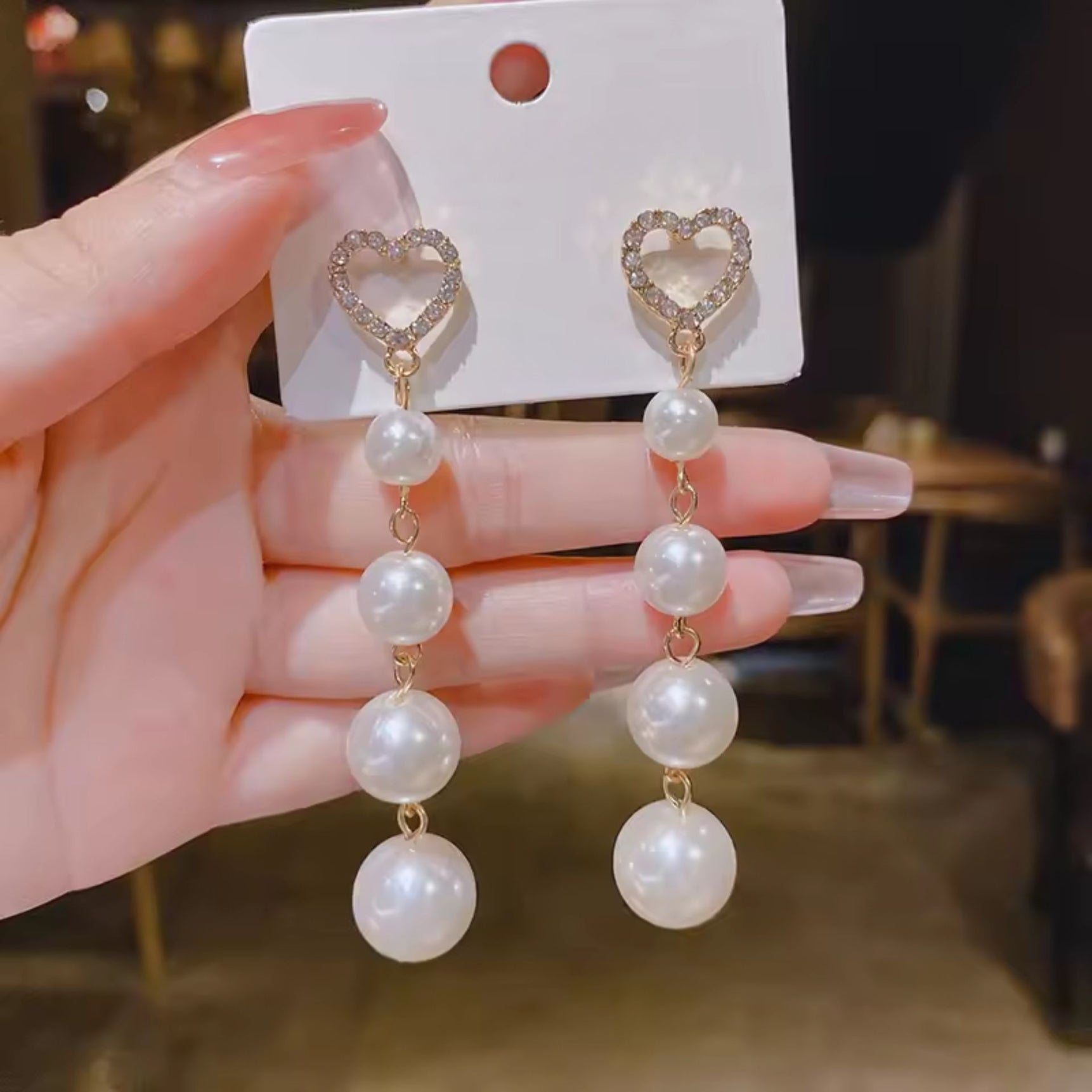 Pearl Crystal Heart Earrings