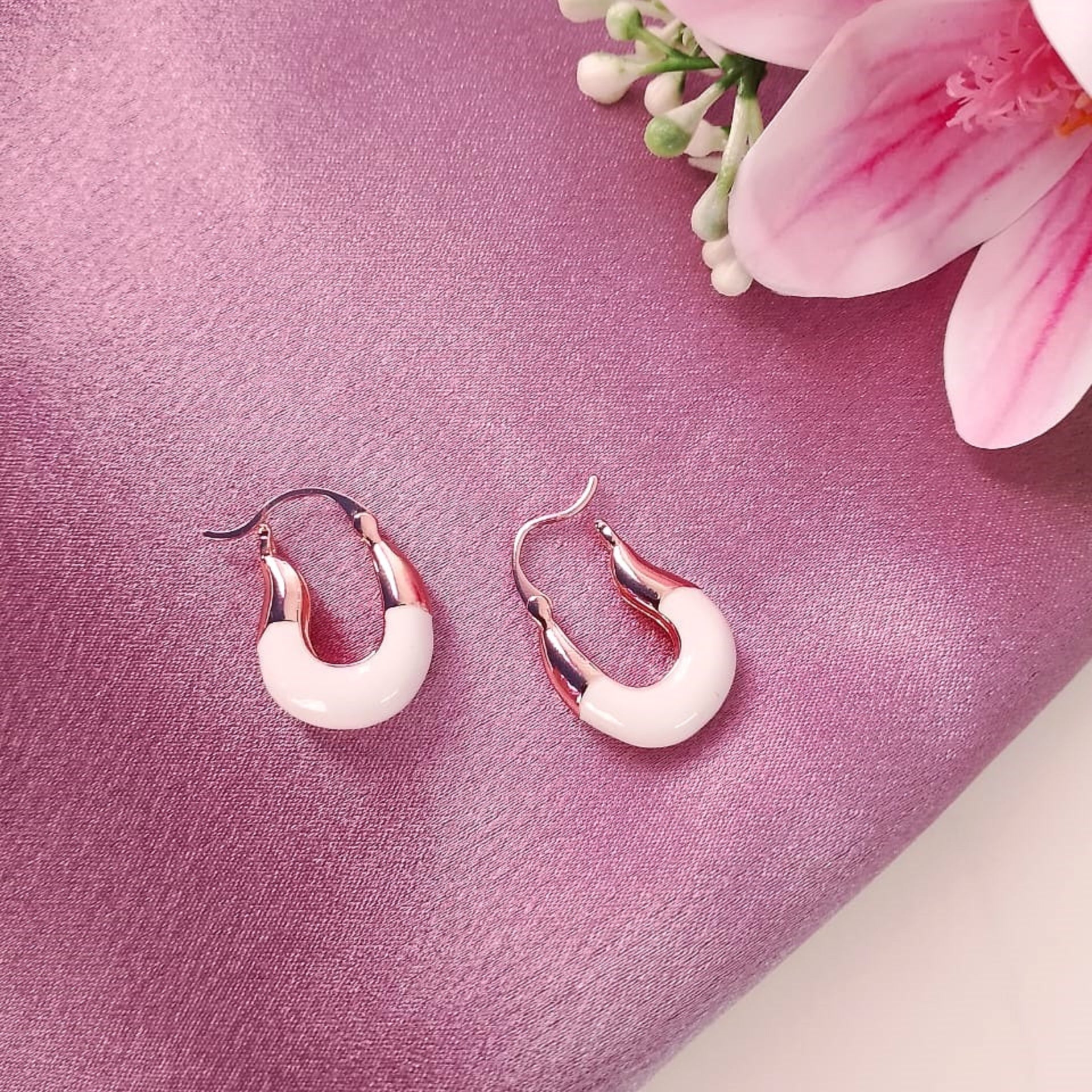 Elegance White Bead Hoops