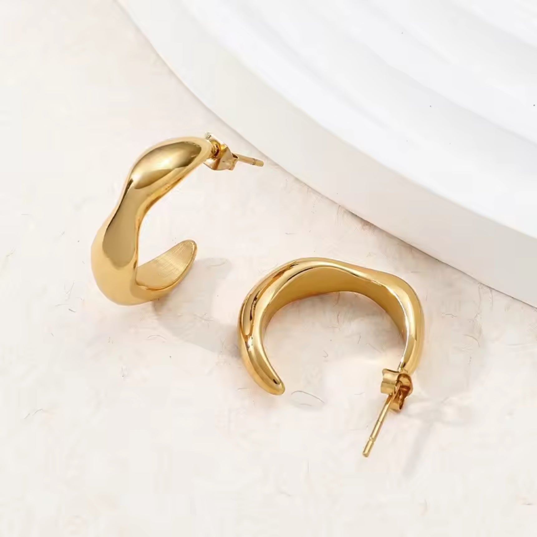 Minimalist Gold Plated C Shaped Chunky Hoop Earrings