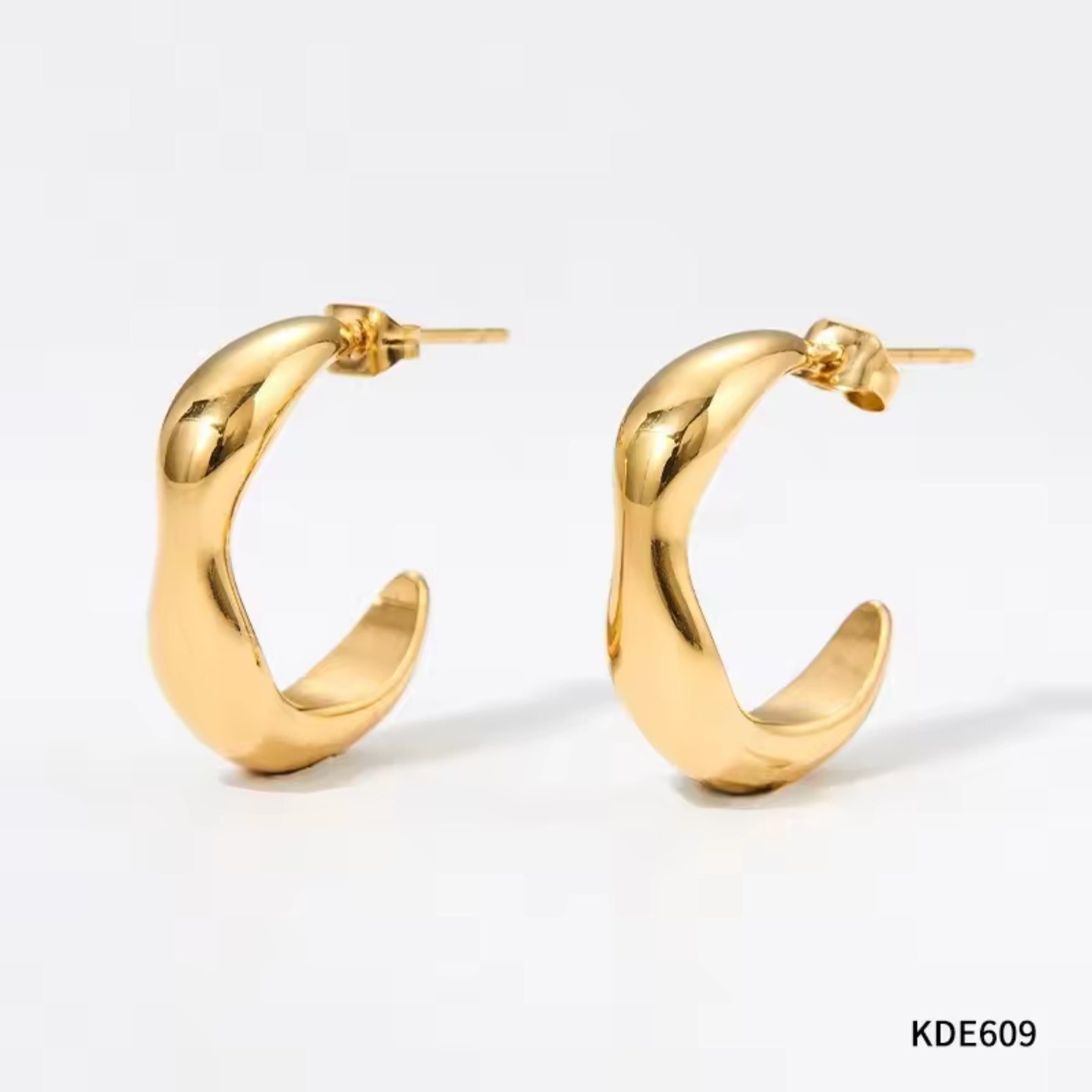 Minimalist Gold Plated C Shaped Chunky Hoop Earrings
