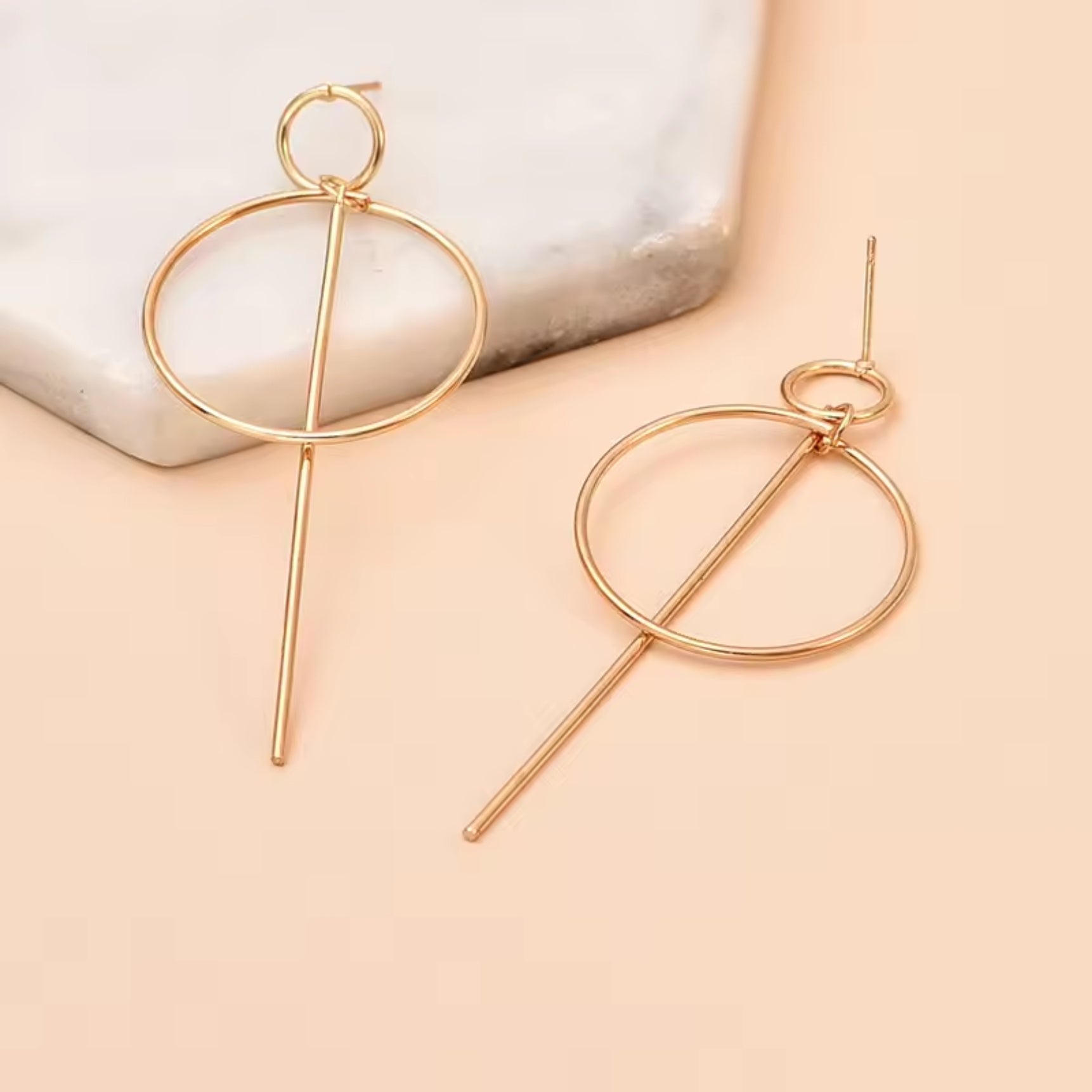 Long Geometric Circle Earring