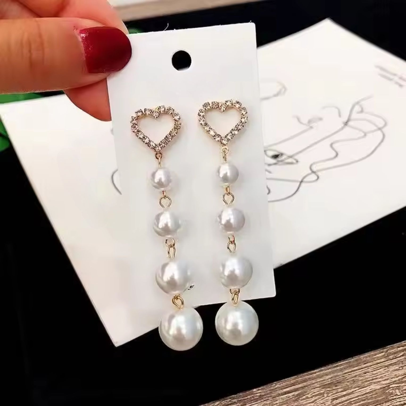 Pearl Crystal Heart Earrings