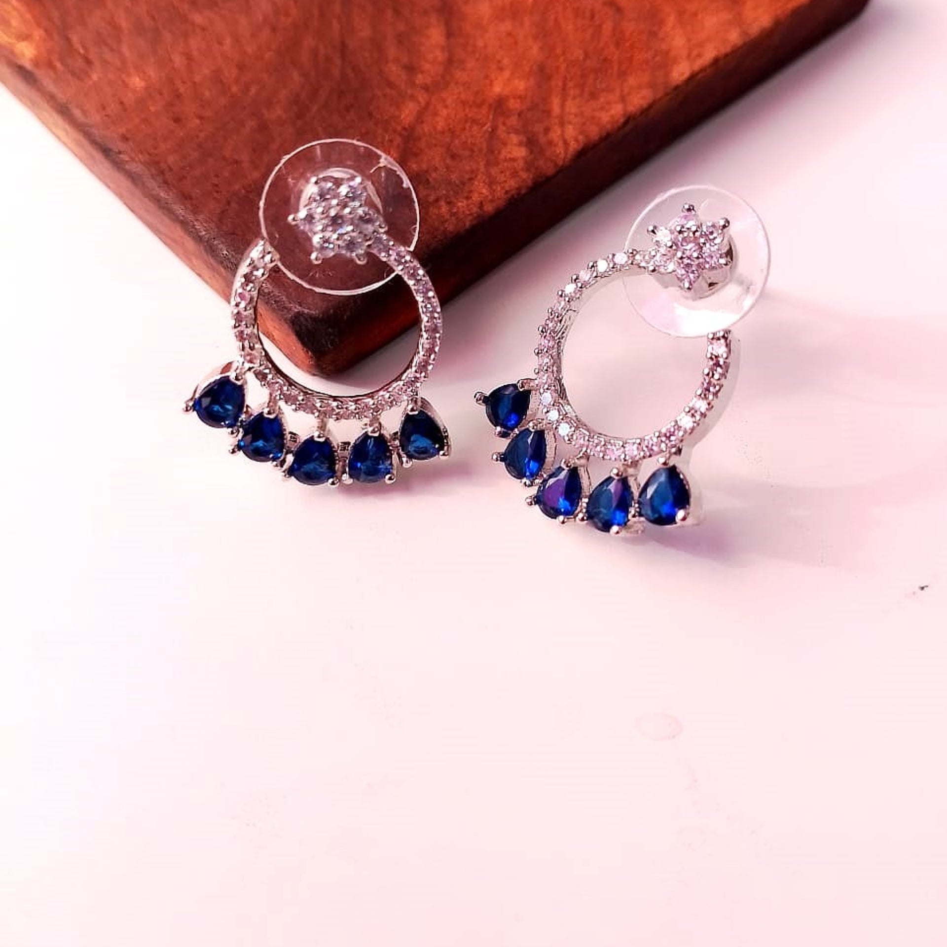 AD Flower Round Jhumka Blue