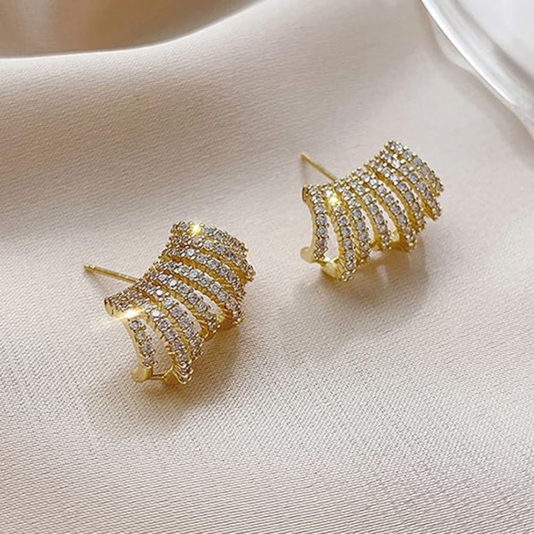 Stylish  Multilayer Row Cubic C Shape Earrings