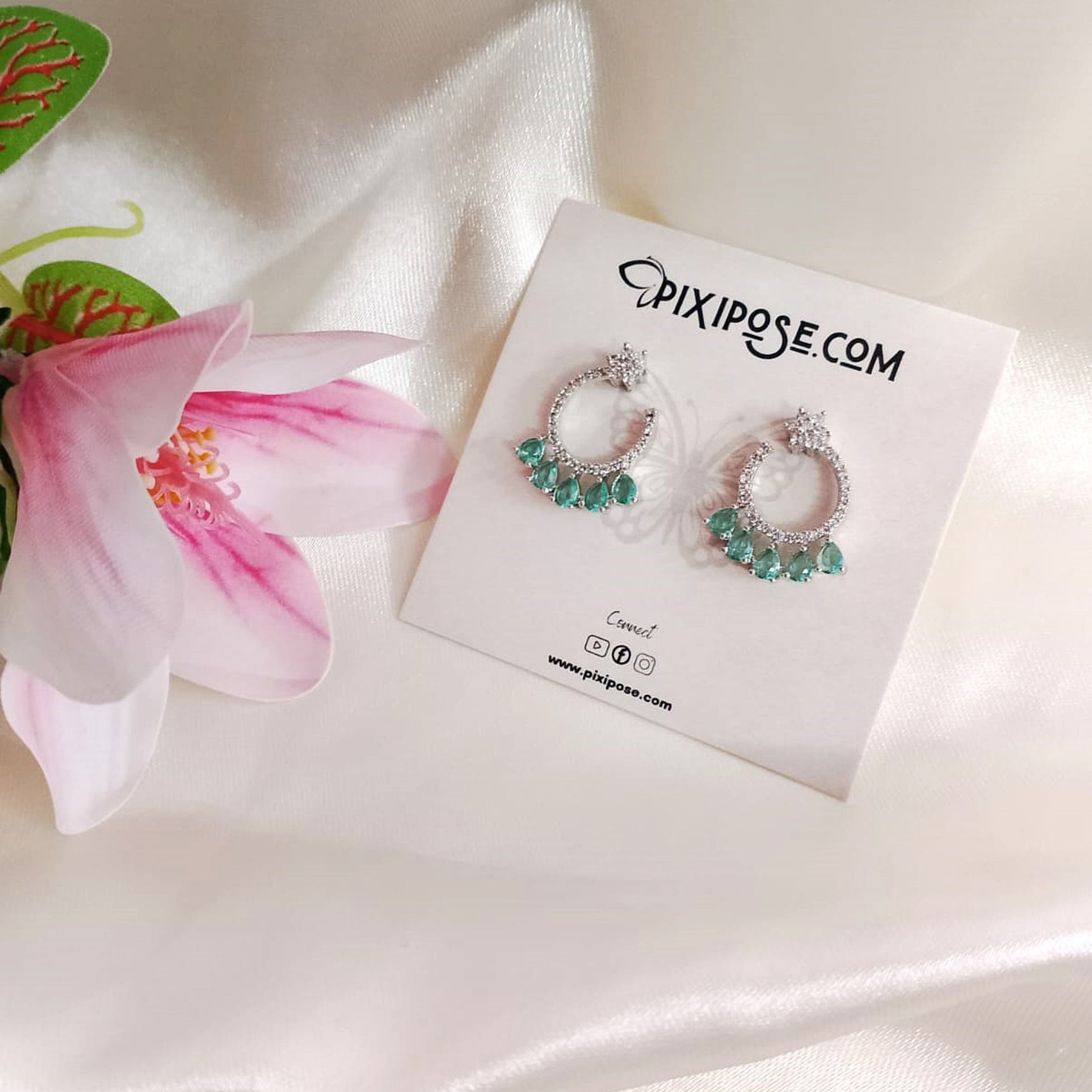 AD Flower Round Jhumka Mint Green