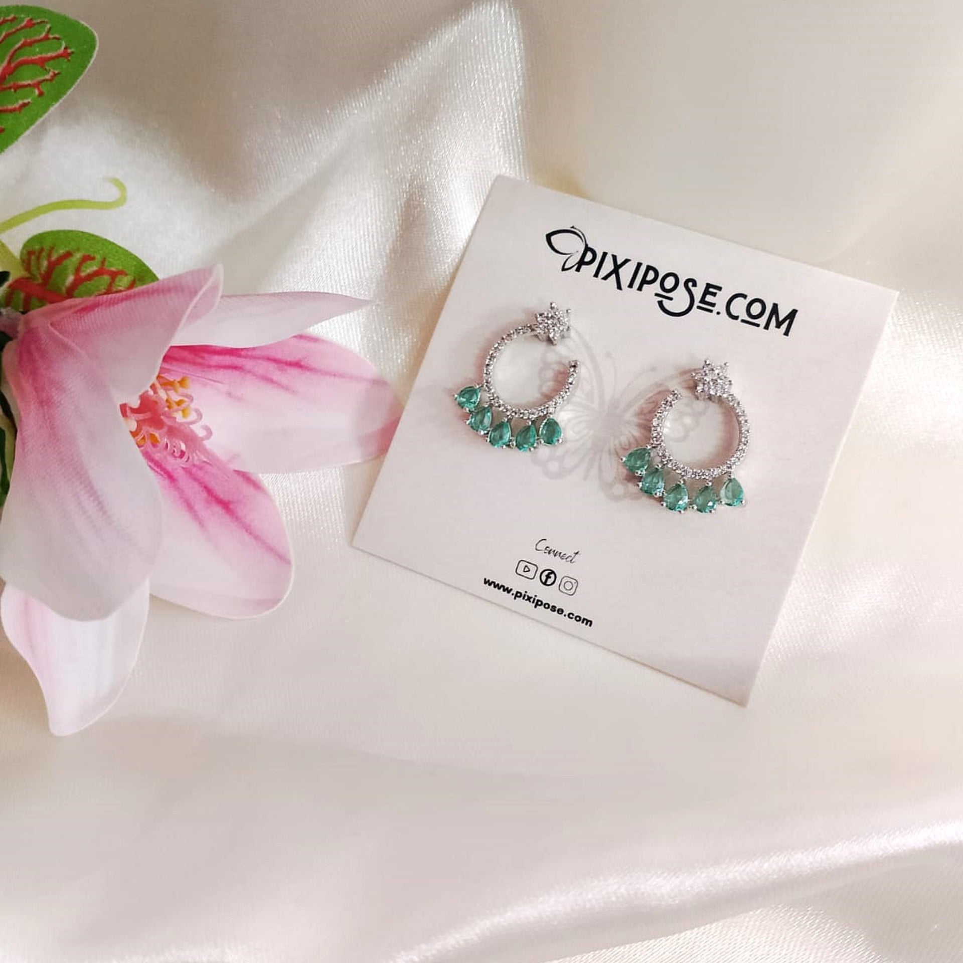 AD Flower Round Jhumka Mint Green