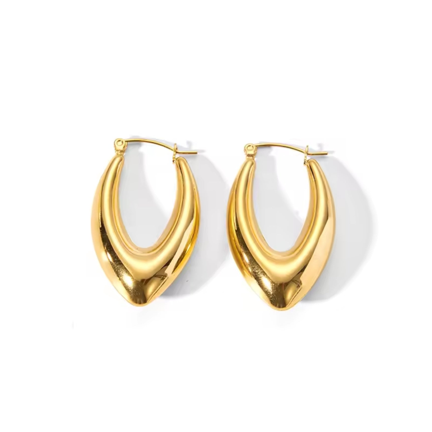 Golden Thick Long Hoops Earrings